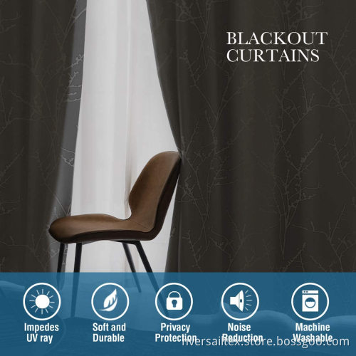 Foil Printed Twig Tree Branch Pattern Curtain Drapes